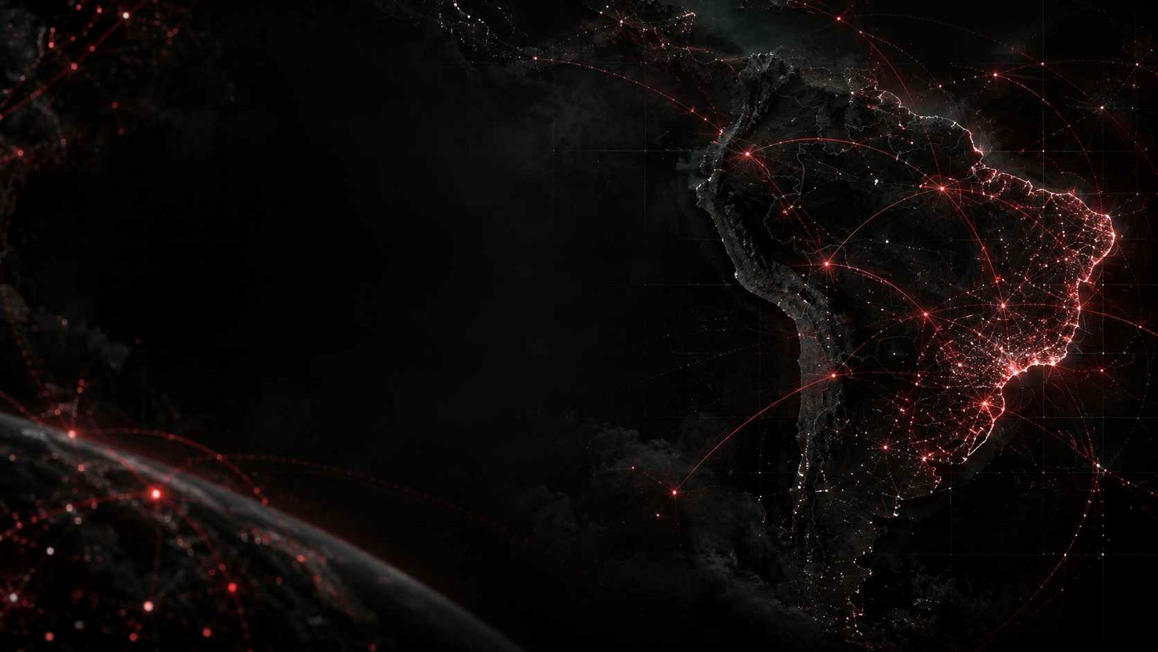 Mapa abstrato do Brasil conectado por sinais de inteligência em vermelho